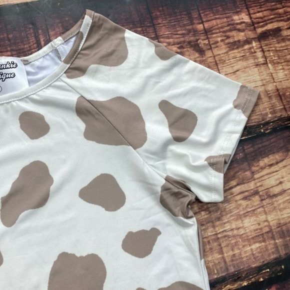 RELISTED Cow Print Crop Top Tan Tee Shirt - Picture 6 of 7